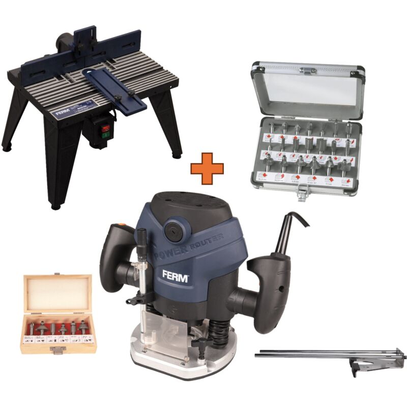 FERM Kit Completo de Fresadora con Mesa y 20 Fresas - PRM1015S