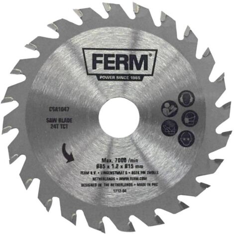 Ferm – Lame de scie circulaire 85mm 24 dents CSA1047 – Pour bois et plastique jusqu'à 22mm – Métal carbure de tungstène – Diamètre alésage 15mm