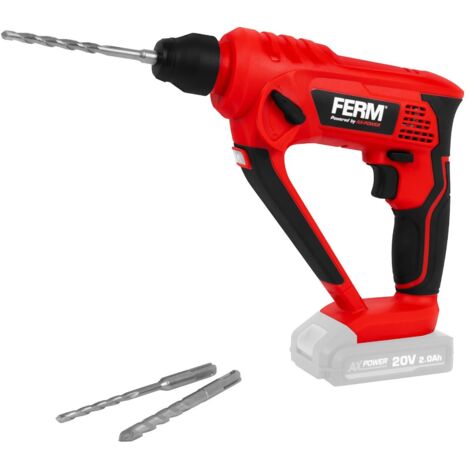 Ferm – Marteau perforateur sans fil 20V – Puissance de frappe 1,3 Joule – Vitesse variable 0-900/min – Pour béton, bois et acier