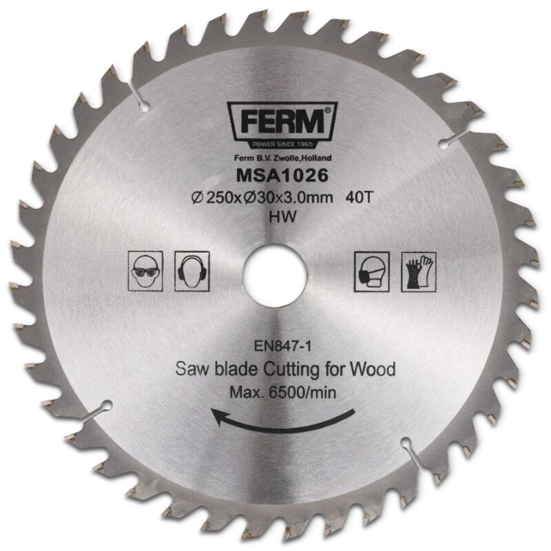Ferm - MSA1026 Scie à table 1800W 250mm - Table avec 2 rallonges - Incl. 1 lame et adaptateur d'aspirateur