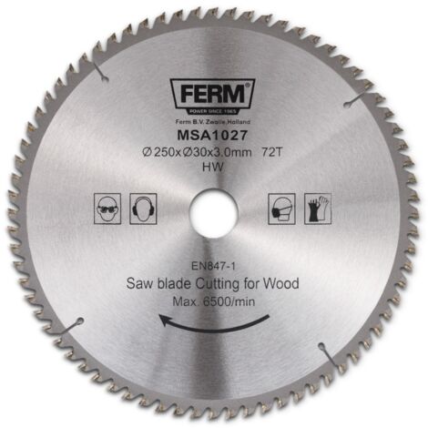 FERM MSA1027 Lame de scie 250mm 30/16 - 72 dents TCT