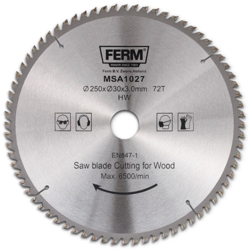Ferm - MSA1027 Lame de scie 250mm 30/16 - 72 dents tct