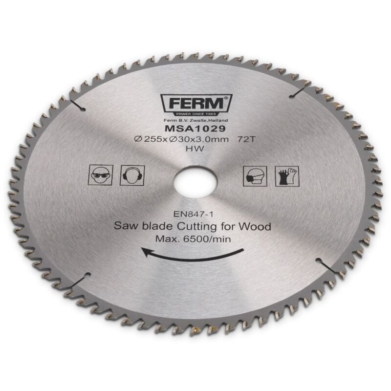 Ferm - MSA1029 Lame de scie 255x30/16 72 dents tct pour TSM1033 et TSM1034
