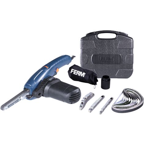 Ferm – Ponceuse à bande EFM1001 400W – Vitesse variable 1070-1650 m/min – Largeur bande 8/13mm – Pour ponçage précis bois, métal, céramique