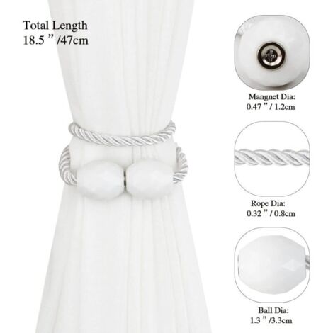 Fermacravatte magnetiche per tende, colore bianco tinta unita, set da 6, fermacravatte decorative per tende da esterno.