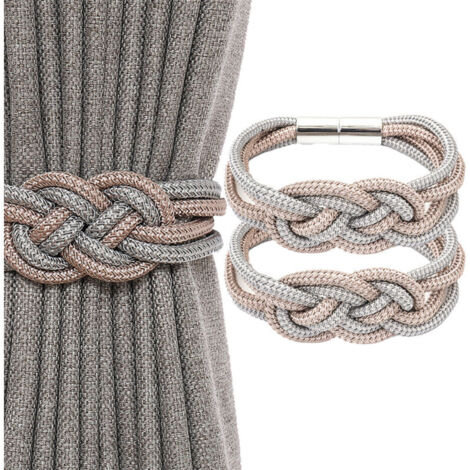 Fermacravatte magnetici nordici per tende, set da 2, con nodo a corda intrecciata bicolore