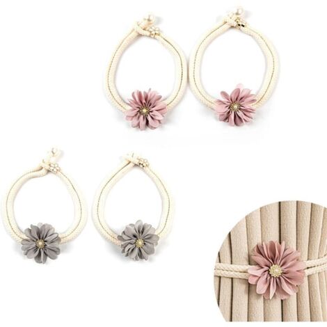 Fermacravatte per tende, 4 pezzi di corda per tende, semplici e fresche, fermacravatte regolabili, con piccole spille a forma di fiore, per fissare e decorare le tende