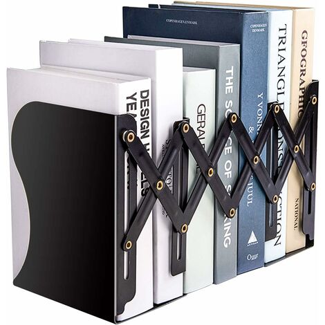 Fermalibri regolabili per libri pesanti, portadocumenti per scrivania, mensola, scrivania, cancelleria, espandibile (nero)