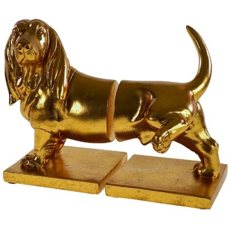 FERMALIBRO A FORMA DI BASSOTTO IN POLIRESINA, 27.5X14X20CM, COLORE ORO, CASA, DECORAZIONI CASA