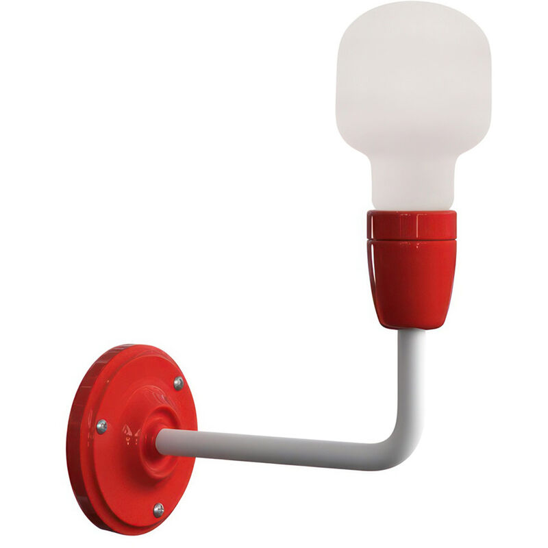 Image of Creative Cables - Fermaluce Color, lampada a muro in metallo e porcellana con estensione curva Con lampadina - Rosso - Con lampadina