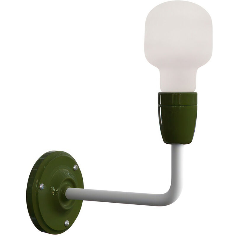 Image of Creative Cables - Fermaluce Color, lampada a muro in metallo e porcellana con estensione curva Con lampadina - Verde - Con lampadina