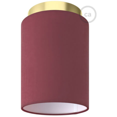 Fermaluce Metal con paralume Cilindro, lampada filomuro Con lampadina - Ottone - Teletta bordeaux - Matter ON/OFF