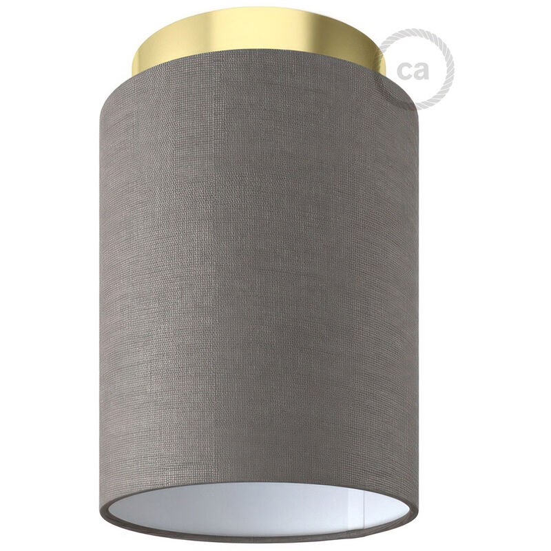 Image of Fermaluce Metal con paralume Cilindro, lampada filomuro Con lampadina - Ottone - Arenal grigio - Con lampadina