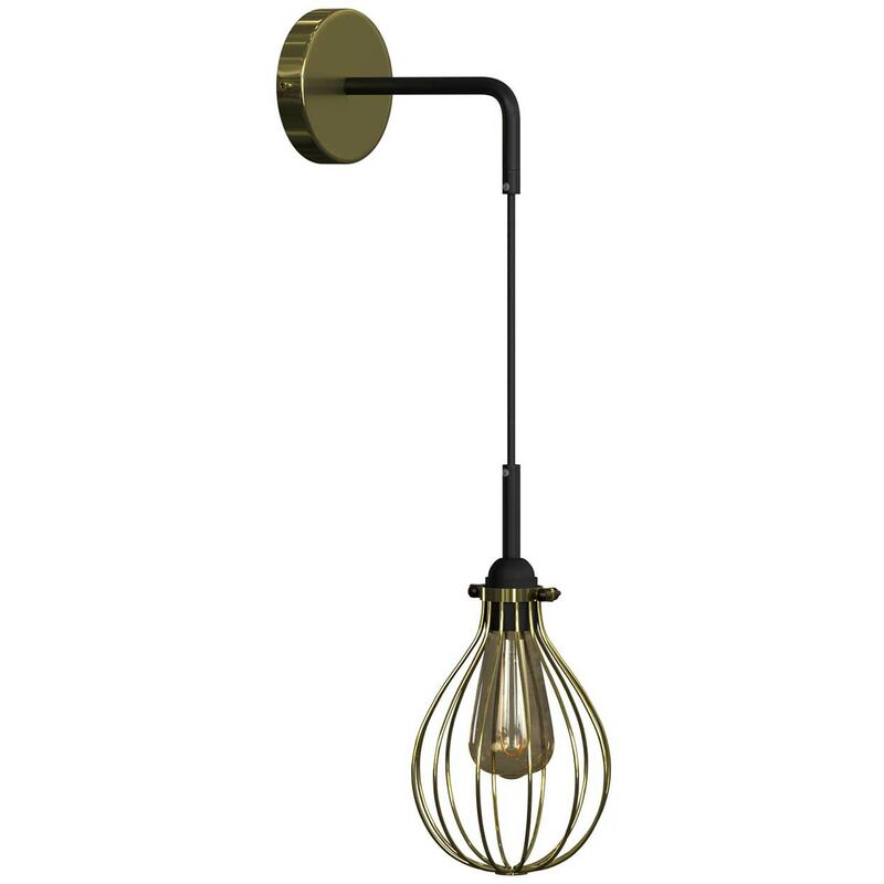 Image of Creative Cables - Fermaluce Metal con paralume Drop, lampada a muro in metallo con estensione curva e cavo tessile Con lampadina - Nero - Ottone