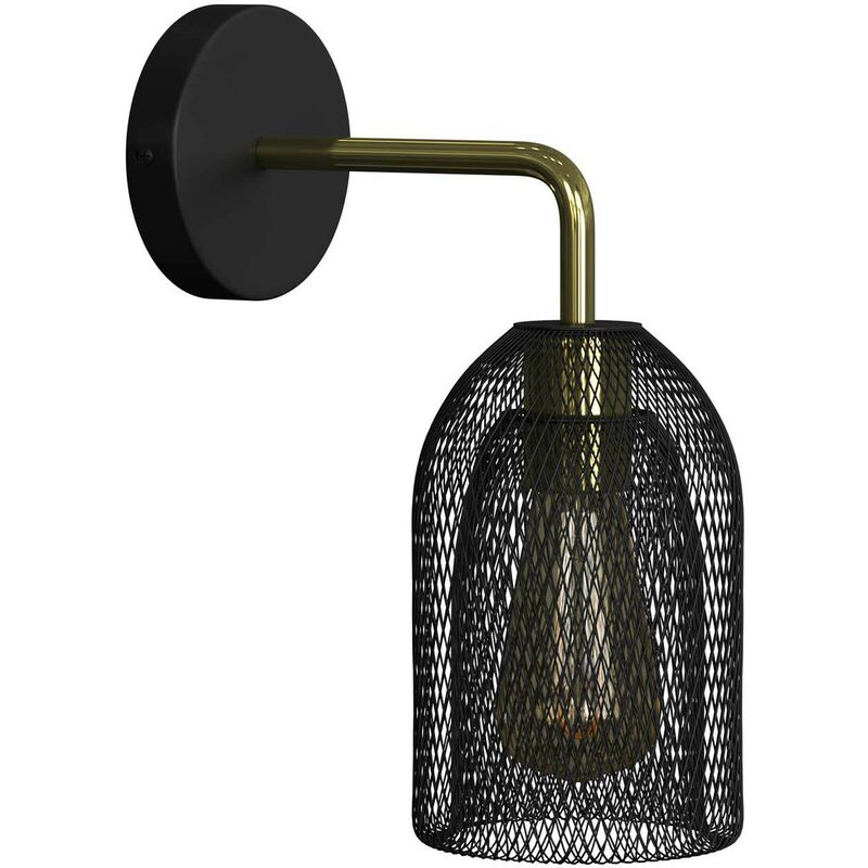 Image of Fermaluce Metal con paralume Ghostbell, lampada a muro in metallo con estensione curva Senza lampadina - Nero - Ottone - Senza lampadina