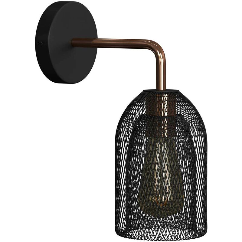 Image of Fermaluce Metal con paralume Ghostbell, lampada a muro in metallo con estensione curva Con lampadina - Nero - Rame - Con lampadina
