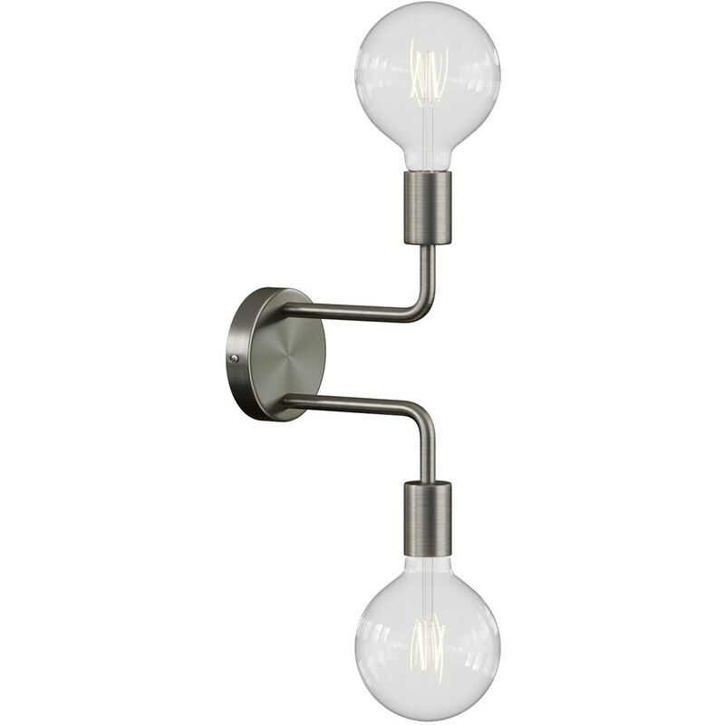 Image of Fermaluce Metal, lampada a muro in metallo con doppia estensione curva Con lampadina - Titanio satinato - Con lampadina