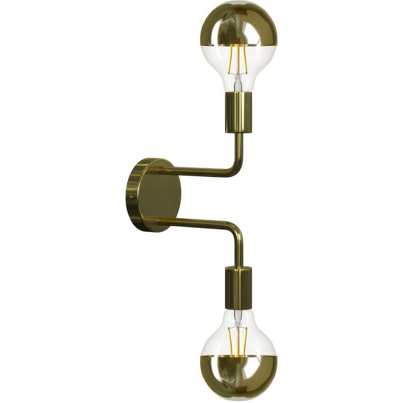 Image of Fermaluce Metal, lampada a muro in metallo con doppia estensione curva Con lampadina - Ottone - Con lampadina