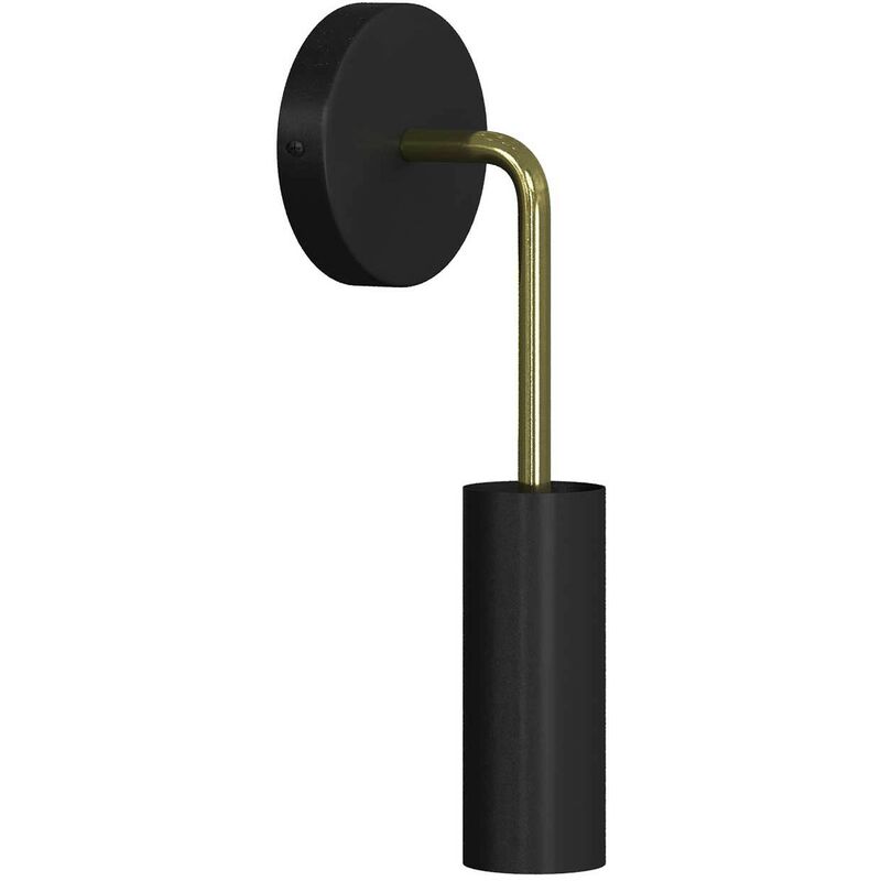 Image of Fermaluce Metal, lampada a muro in metallo con estensione curva e paralume Tub-E14 Senza lampadina - Nero - Ottone - Senza lampadina