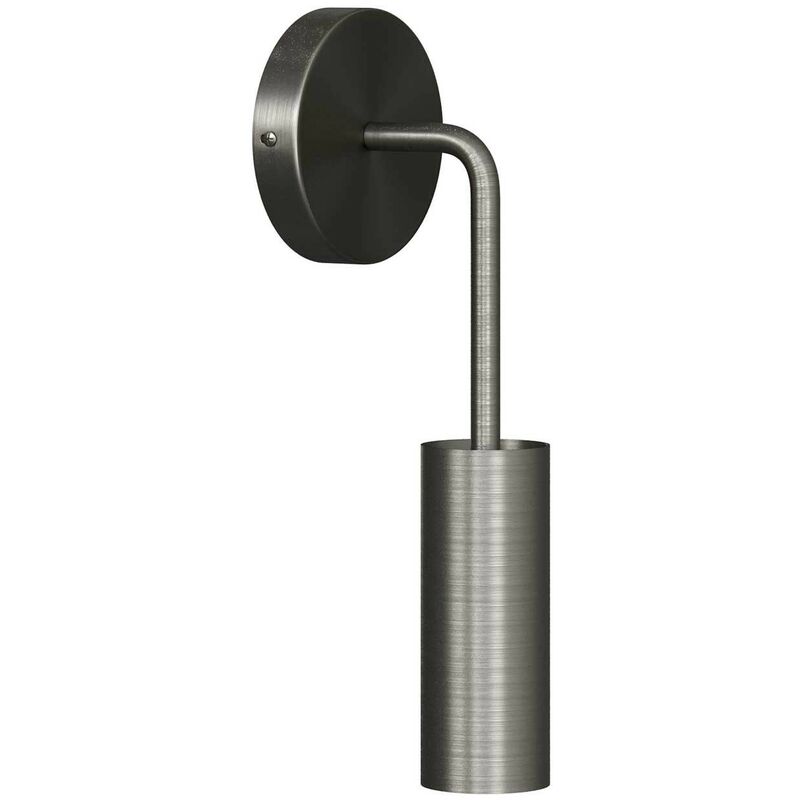 Image of Fermaluce Metal, lampada a muro in metallo con estensione curva e paralume Tub-E14 Senza lampadina - Titanio satinato - Senza lampadina