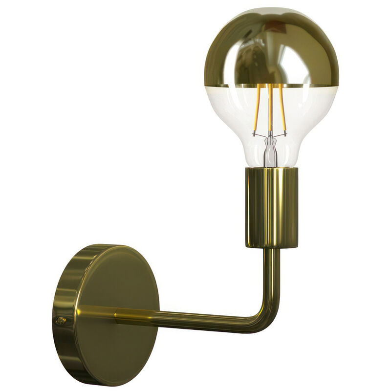 Image of Fermaluce Metal, lampada a muro in metallo con estensione curva Con lampadina - Ottone - Con lampadina