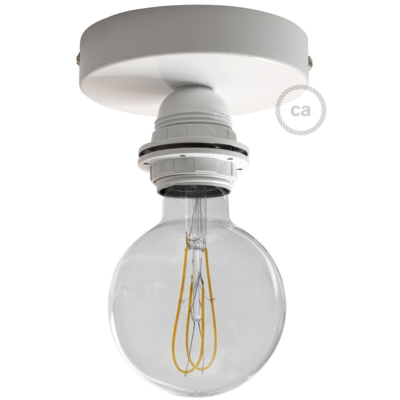Fermaluce Métal, avec support de lampe fileté E27, source lumineuse murale ou plafonnier en métal Sans ampoule - Blanc Fermaluce Métal, avec support de lampe fileté E27, source lumineuse murale ou plafonnier en métal Sans ampoule - Blanc