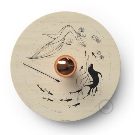 Fermaluce OVNI Romantic avec abat-jour en bois double face illustré par divers artistes  Avec ampoule - Fernando Cobelo