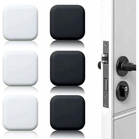 Fermaporta a parete bianco/nero 45 mm x 45 mm, confezione da 6, fermaporta autoadesivi in gomma, fermamaniglie