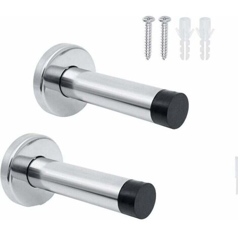 Fermaporta interno in acciaio inox, composto da due pezzi, insonorizzato e da parete, con viti di fissaggio incluse.