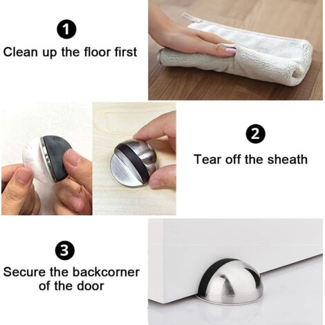 Fermaporta, [Set di 4] Fermaporta e paraurti in acciaio inox Fermaporta adesivo per pavimento e parquet, Fermaporta Protezione per porte e pareti Argento