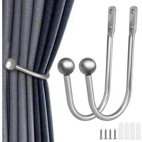 fermatende emisferici a forma di U color argento, con fissaggio a vite, ganci metallici da parete, per tende da parete, tende da finestra e tende da doccia.