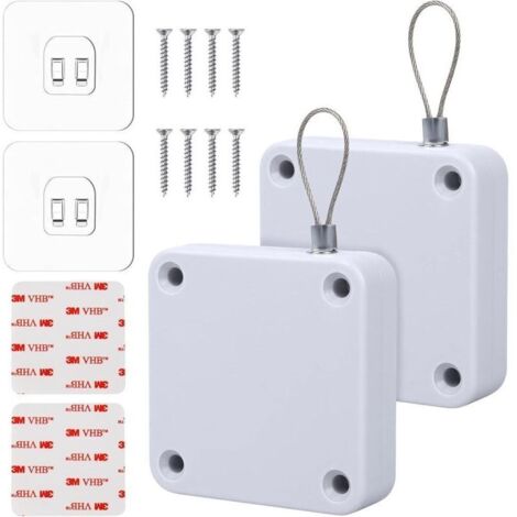 Ferme-porte automatique 2 pièces, ferme-porte automatique avec capteur, avec cordon sans perforation, force de traction 1200g, ferme-porte s'adapte