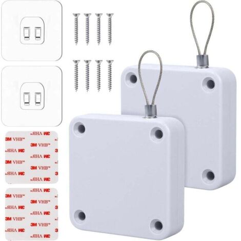 Ferme-porte automatique 2 pièces, ferme-porte automatique avec capteur, avec cordon sans perforation, force de traction 1200g, ferme-porte s'adapte à la plupart des portes