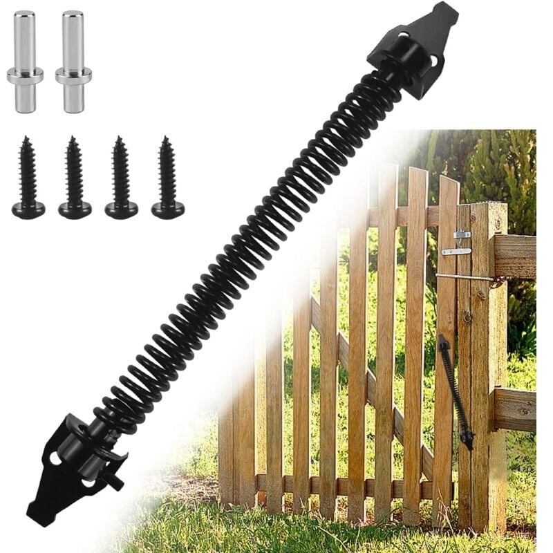 SNQ - Ferme-porte automatique à ressort, acier, laqué noir,Ressort de Traction Réglable, pour Porte de Jardin, portail en Bois et Clôtures Agricoles