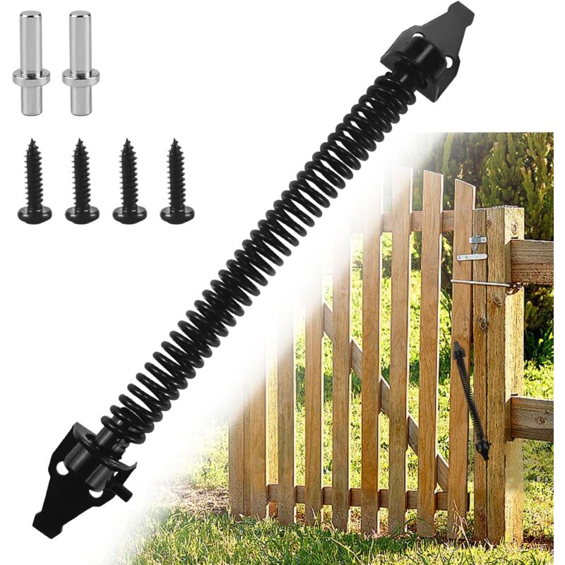 Ferme-porte automatique à ressort, acier, laqué noir,Ressort de Traction Réglable, pour Porte de Jardin, portail en Bois et Clôtures Agricoles