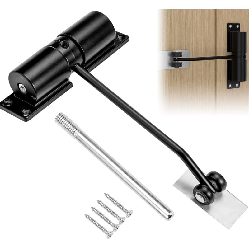 Ferme Porte Automatique Silencieux Sans Poinçon pour Portes de 20-40kg, Ferme-Porte Ressort Réglable avec Tige de Réglage, Plaque de Montage et Vis,