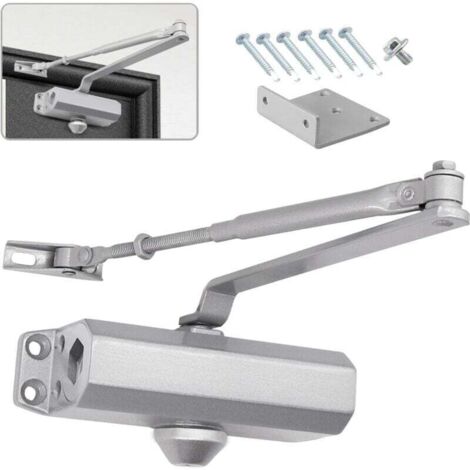 Ferme-porte hydraulique automatique avec dispositif d'arrêt, ferme-porte à ressort réglable, tampon fermé à usage commercial et résidentiel 25-45 kg porte（Argent）