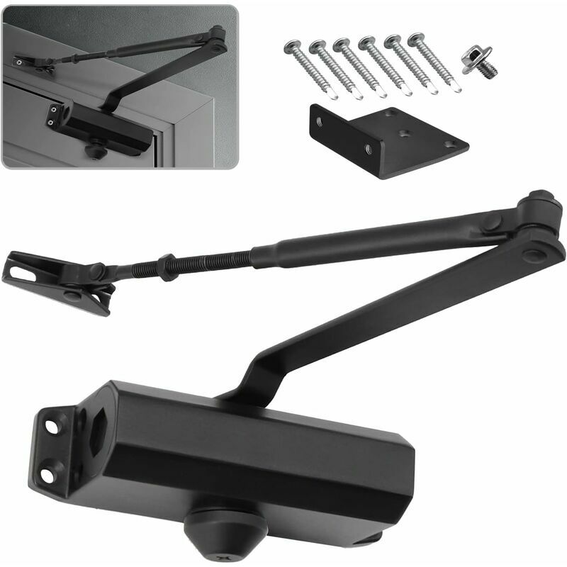 Ferme-porte Hydraulique Automatique avec Dispositif D'arrêt, Ferme Porte à Ressort Réglable, Tampon Fermé usage Commercial et Résidentiel Porte de