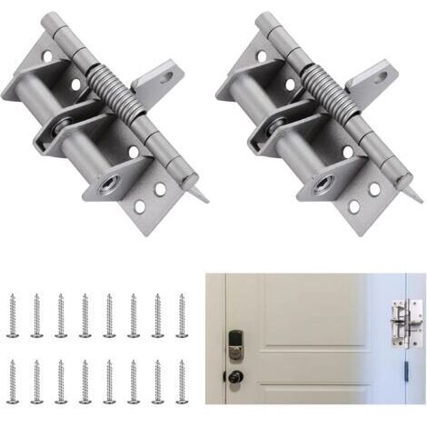 Ferme-porte réglable avec plaque de montage et vis pour portes intérieures, portes de chambre, lot de 2 fermetures automatiques, argent