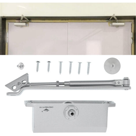 Fermetur Automatique Hydraulique pour Porte avec Amortisseur et Bras Robustes Aluminium, Régulation Vitesse et Angle Max 180°, Dimensions 202x65x70mm et Capacité 60-85kg