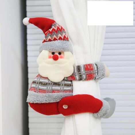 Fermeture de rideau de Noël - Décoration de fenêtre Père Noël, bonhomme de neige et cerf - Fermeture de rideau avec poupée de dessin animé - Fermeture à crochet pour rideaux de chambre ou de salon - D