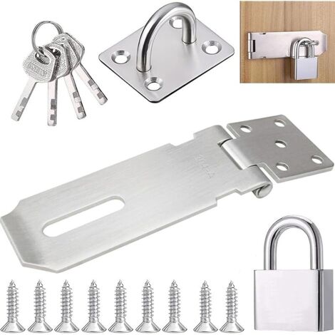 Fermeture Porte, Loquet Porte Extérieur Avec Clé, Loquet De Cadenas Agrafe Avec Cadenas Et Vis,Loquet De Porte Avec Clé En Acier Inoxydable, Verrouillage Sécurisé Pour Portes,Armoires Et Casiers