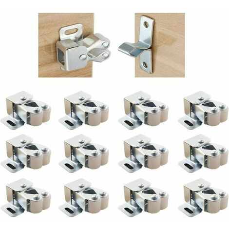 Fermetures de Porte avec Vis �� Double Loquet �� Double Rouleau pour placard Loquet de verrouillage en Acier Inoxydable pour Placard Pour Armoire de Cuisine Placard et Tiroir (12 pi��ces)