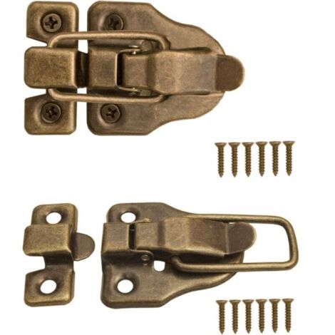 Fermetures pour coffres, boîtes, valises, ferrures en métal, design vintage en laiton, lot de 2 avec vis, 59 mm x 40 mm