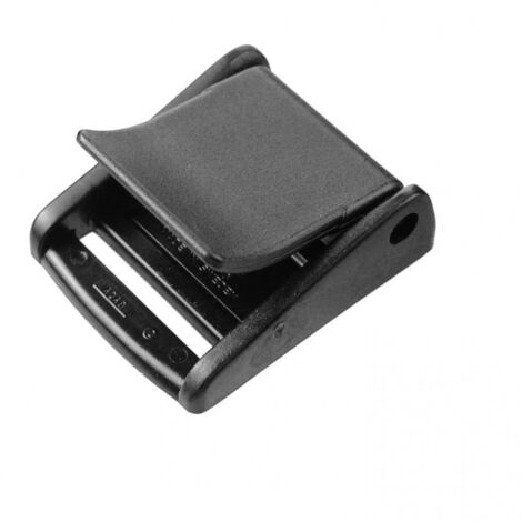 Fermo di bloccaggio in nylon nero per cinghie da 40 mm.