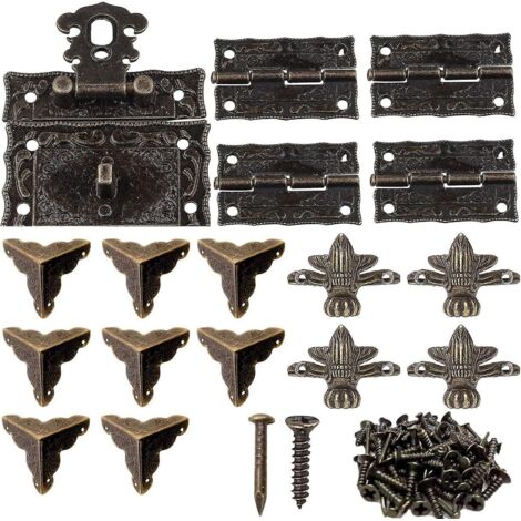 fermoir Boite Verrou Dcoratifs Antiques 8 Pices Coin Dcoratif Protection Couverture 4 Pcs Charnire En Mtal 4 Pcs Pied Dangle Dcoratifpour Bote  Bi