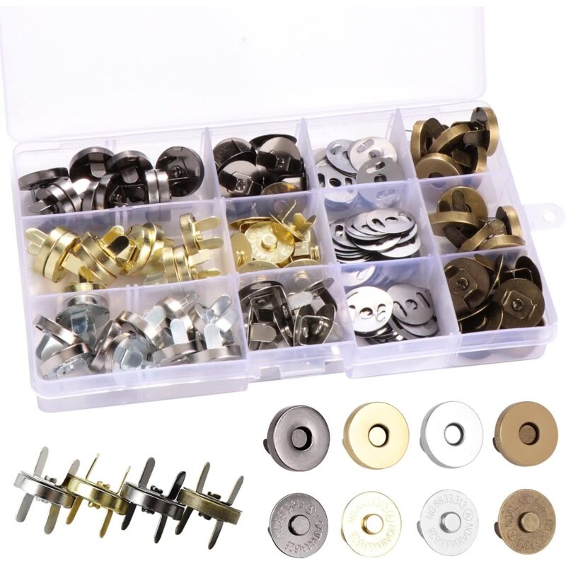 Roleader - Fermoir Magnétique Bouton, 40sets Fermoir Magnétique Rivet Bouton 18mm Circulaire Pression Fermoir Pour Sac en Tissu, Vêtements,