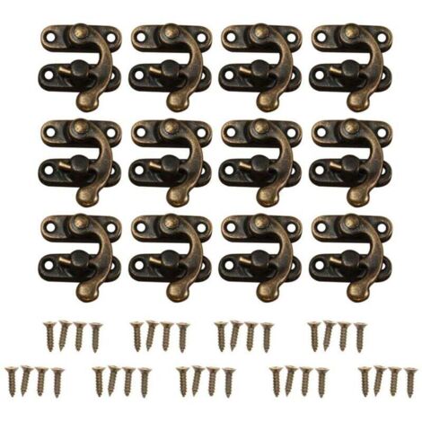 Fermoirs pour placards 12pcs Verrous rétro décoratifs cabinet boîte à bijoux cales verrou Cadenas Loquet Crochet cornes Bronze Cadenas Moraillon Boîte à bijoux Boucle avec 48 vis (Bronze)