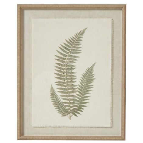 Fern Art on Texture-Torn Paper with Beaded Frame - Glass - L2 x W40 x H50 cm - White