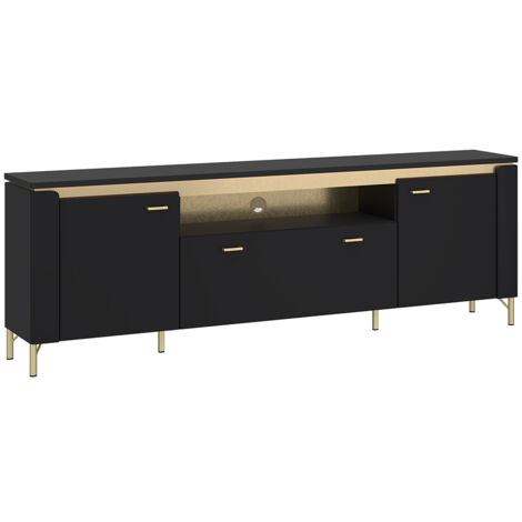 Fernsehschrank 200 cm in schwarz matt mit goldfarbenen Akzenten NOLA-129